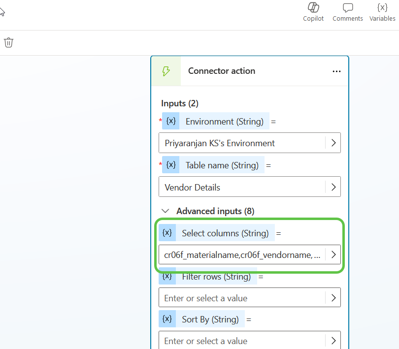 Specify Columns